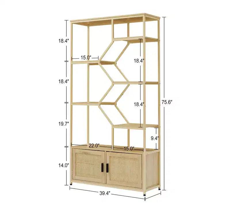 Libreria Moderna in Legno con Mobiletto e 7 Ripiani – Unità di Esposizione e Contenimento Alta 192 cm