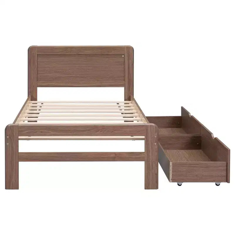 Struttura letto a piattaforma moderna doppia Okak con 2 cassetti portaoggetti, robusto letto a piattaforma in legno, silenzioso, non richiede molle, facile da montare