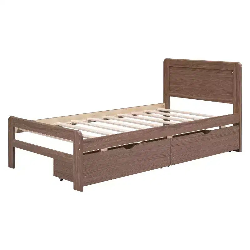 Struttura letto a piattaforma moderna doppia Okak con 2 cassetti portaoggetti, robusto letto a piattaforma in legno, silenzioso, non richiede molle, facile da montare