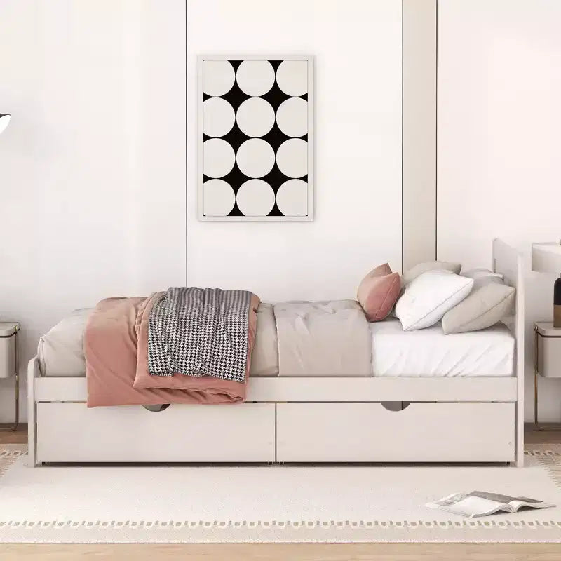 Struttura letto a piattaforma moderna doppia Okak con 2 cassetti portaoggetti, robusto letto a piattaforma in legno, silenzioso, non richiede molle, facile da montare