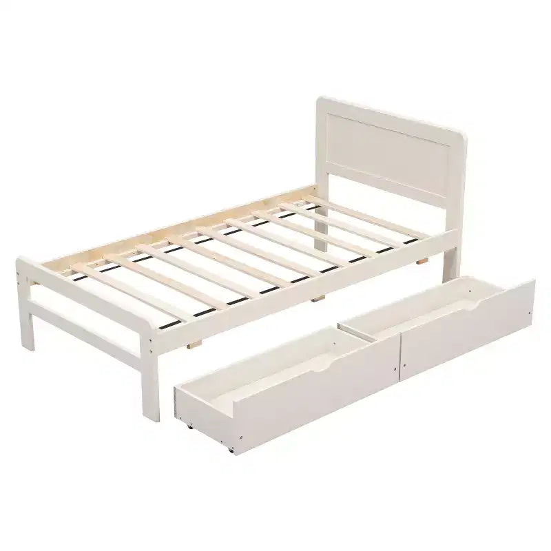 Struttura letto a piattaforma moderna doppia Okak con 2 cassetti portaoggetti, robusto letto a piattaforma in legno, silenzioso, non richiede molle, facile da montare