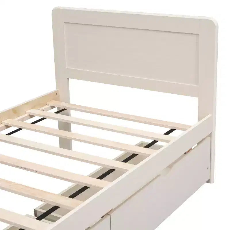 Struttura letto a piattaforma moderna doppia Okak con 2 cassetti portaoggetti, robusto letto a piattaforma in legno, silenzioso, non richiede molle, facile da montare