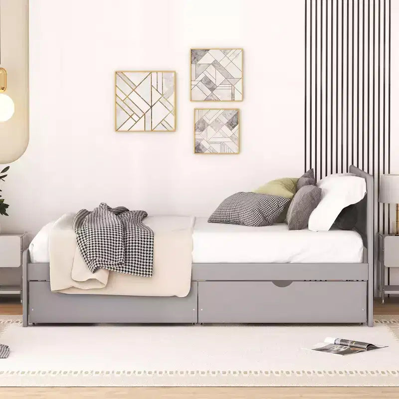 Struttura letto a piattaforma moderna doppia Okak con 2 cassetti portaoggetti, robusto letto a piattaforma in legno, silenzioso, non richiede molle, facile da montare