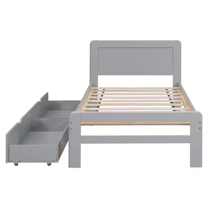 Struttura letto a piattaforma moderna doppia Okak con 2 cassetti portaoggetti, robusto letto a piattaforma in legno, silenzioso, non richiede molle, facile da montare