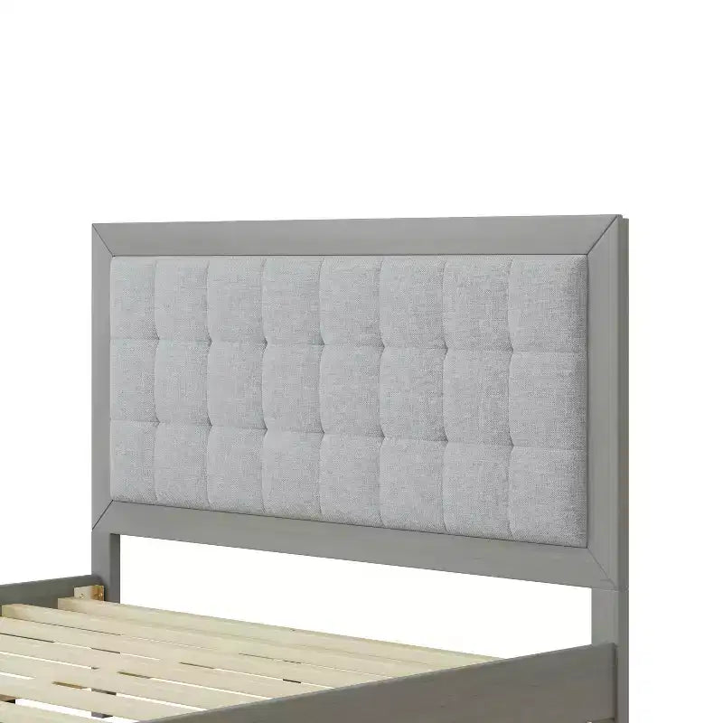 Okak Regina/Re Piattaforma Letto Imbottito Legno Massello Moderno con Testiera Trapuntata a Quadretti Senza Rumore Facile da Montare
