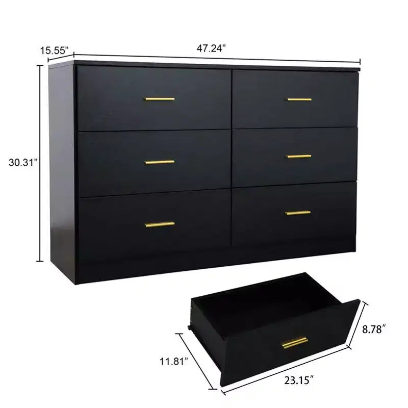 Okak Comodino Cassettiera Minimalista da Camera da Letto con 6 Cassetti Maniglie Dorate Ampio Contenitore a Cassetti per Soggiorno Corridoio Stanza dei Bambini