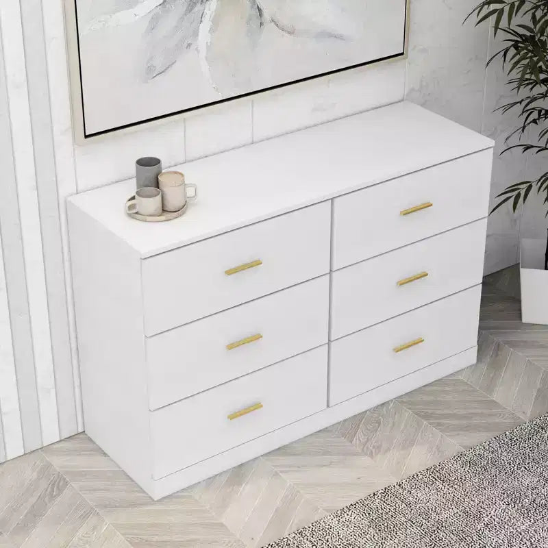 Okak Comodino Cassettiera Minimalista da Camera da Letto con 6 Cassetti Maniglie Dorate Ampio Contenitore a Cassetti per Soggiorno Corridoio Stanza dei Bambini