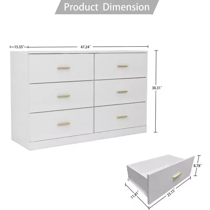Okak Comodino Cassettiera Minimalista da Camera da Letto con 6 Cassetti Maniglie Dorate Ampio Contenitore a Cassetti per Soggiorno Corridoio Stanza dei Bambini