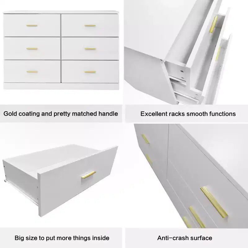 Okak Comodino Cassettiera Minimalista da Camera da Letto con 6 Cassetti Maniglie Dorate Ampio Contenitore a Cassetti per Soggiorno Corridoio Stanza dei Bambini