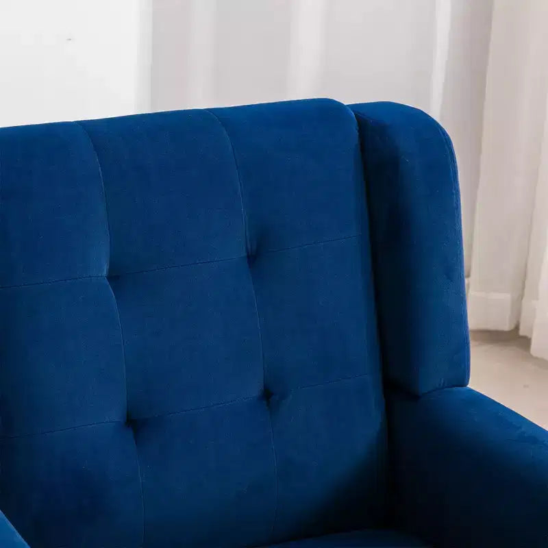 Poltrona moderna con bottoni Okak, poltrona da soggiorno imbottita con braccioli e gambe in legno nero, ergonomica per camera da letto