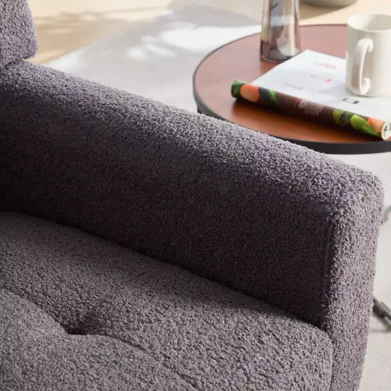 Poltrona moderna con bottoni Okak, poltrona da soggiorno imbottita con braccioli e gambe in legno nero, ergonomica per camera da letto