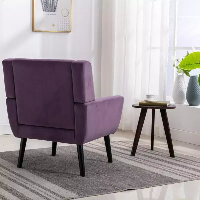 Poltrona moderna con bottoni Okak, poltrona da soggiorno imbottita con braccioli e gambe in legno nero, ergonomica per camera da letto