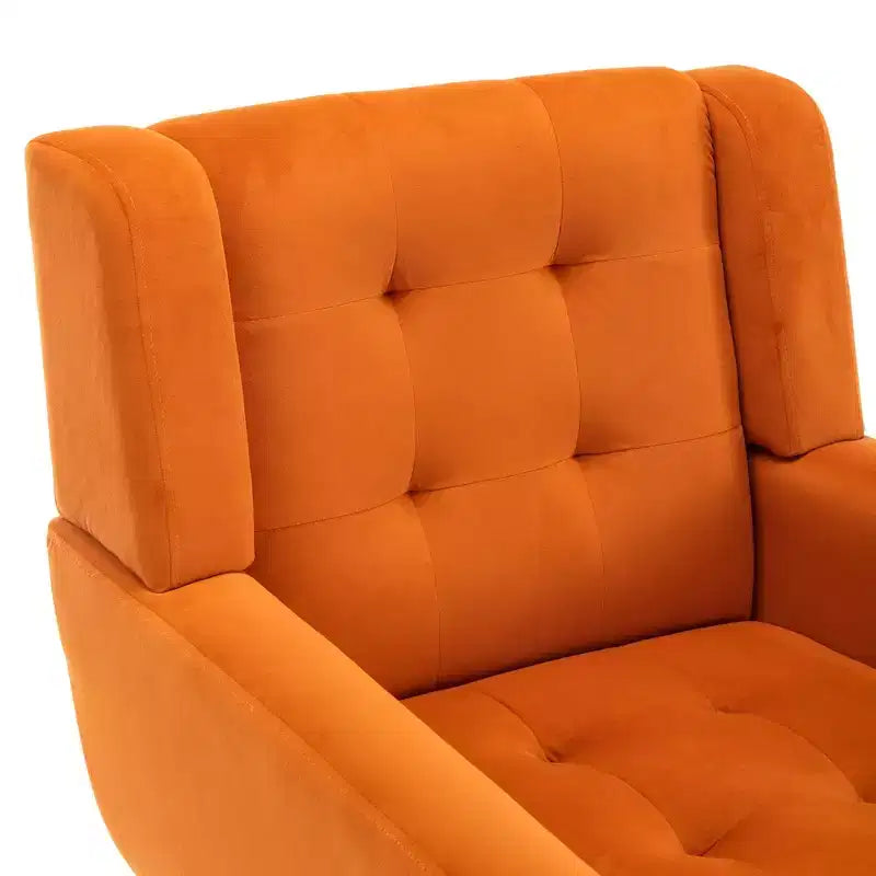 Poltrona moderna con bottoni Okak, poltrona da soggiorno imbottita con braccioli e gambe in legno nero, ergonomica per camera da letto