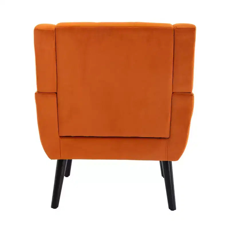 Poltrona moderna con bottoni Okak, poltrona da soggiorno imbottita con braccioli e gambe in legno nero, ergonomica per camera da letto