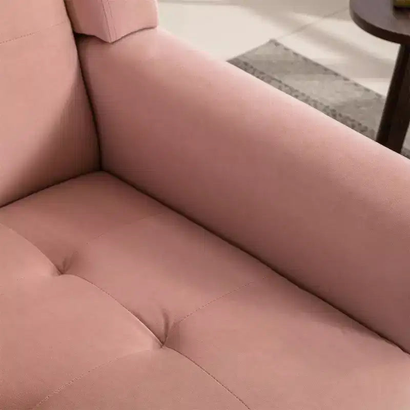 Poltrona moderna con bottoni Okak, poltrona da soggiorno imbottita con braccioli e gambe in legno nero, ergonomica per camera da letto