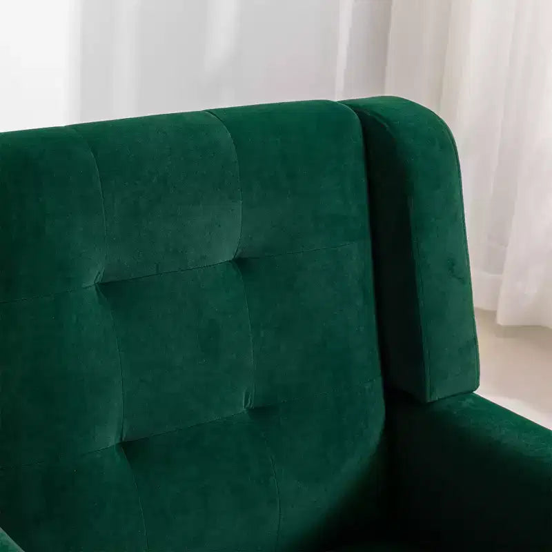 Poltrona moderna con bottoni Okak, poltrona da soggiorno imbottita con braccioli e gambe in legno nero, ergonomica per camera da letto