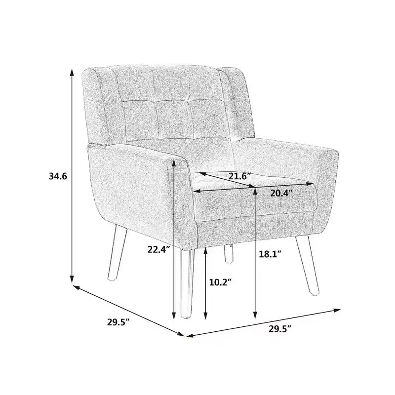 Poltrona moderna con bottoni Okak, poltrona da soggiorno imbottita con braccioli e gambe in legno nero, ergonomica per camera da letto