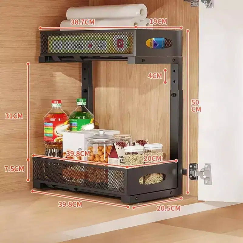 Organizzatore estraibile a 2 livelli per sottolavello – Cestello regolabile in altezza per mobile da cucina in acciaio al carbonio