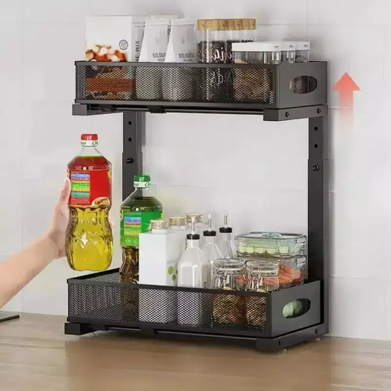 Organizzatore estraibile a 2 livelli per sottolavello – Cestello regolabile in altezza per mobile da cucina in acciaio al carbonio