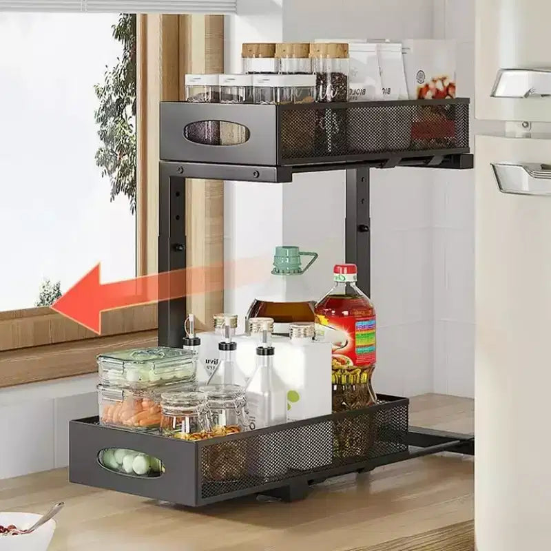 Organizzatore estraibile a 2 livelli per sottolavello – Cestello regolabile in altezza per mobile da cucina in acciaio al carbonio
