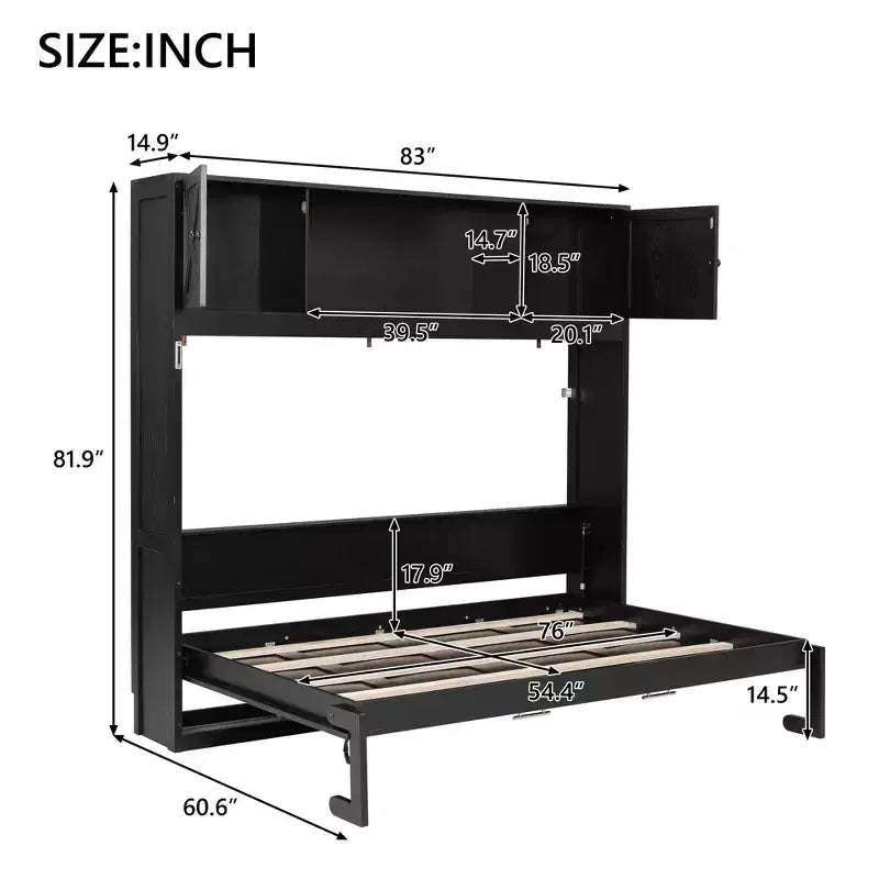 Letto a scomparsa Merax Full-Size con dettagli a X e armadietti rustici