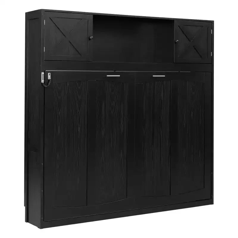 Letto a scomparsa Merax Full-Size con dettagli a X e armadietti rustici