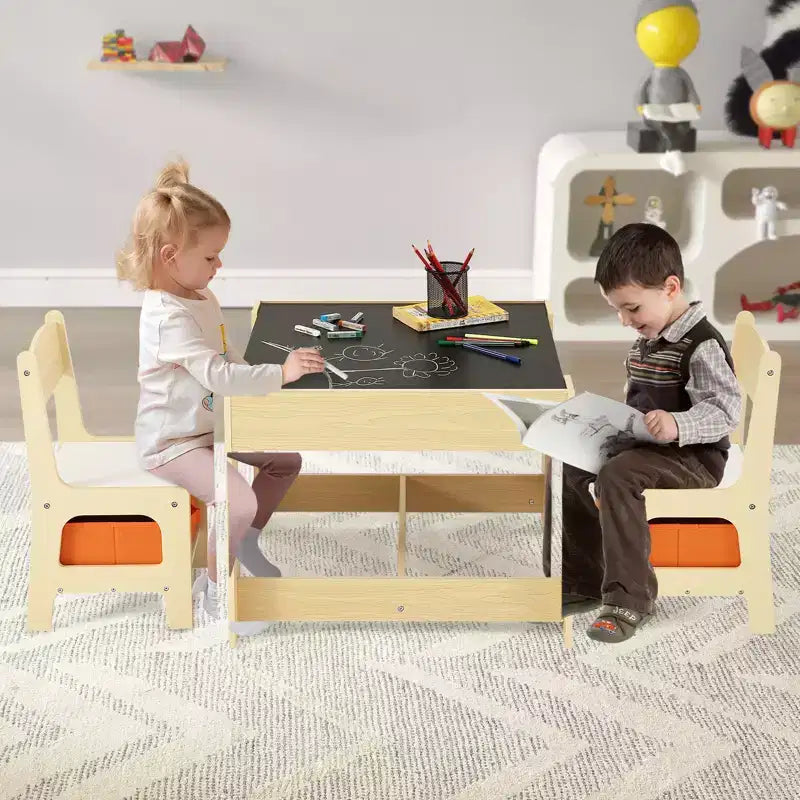 Set Tavolo e Sedie per Bambini VEVOR, Tavolo Attività in Legno con Spazio Contenitore e Scatole, Tavolo da Gioco per Bambini per Arte, Artigianato, Lettura, Apprendimento, Beige