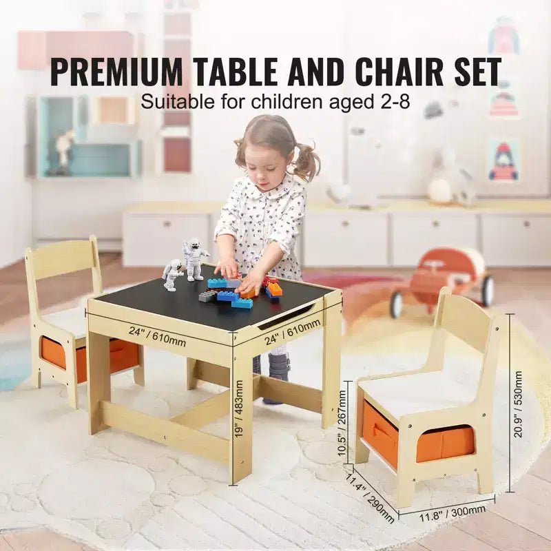 Set Tavolo e Sedie per Bambini VEVOR, Tavolo Attività in Legno con Spazio Contenitore e Scatole, Tavolo da Gioco per Bambini per Arte, Artigianato, Lettura, Apprendimento, Beige