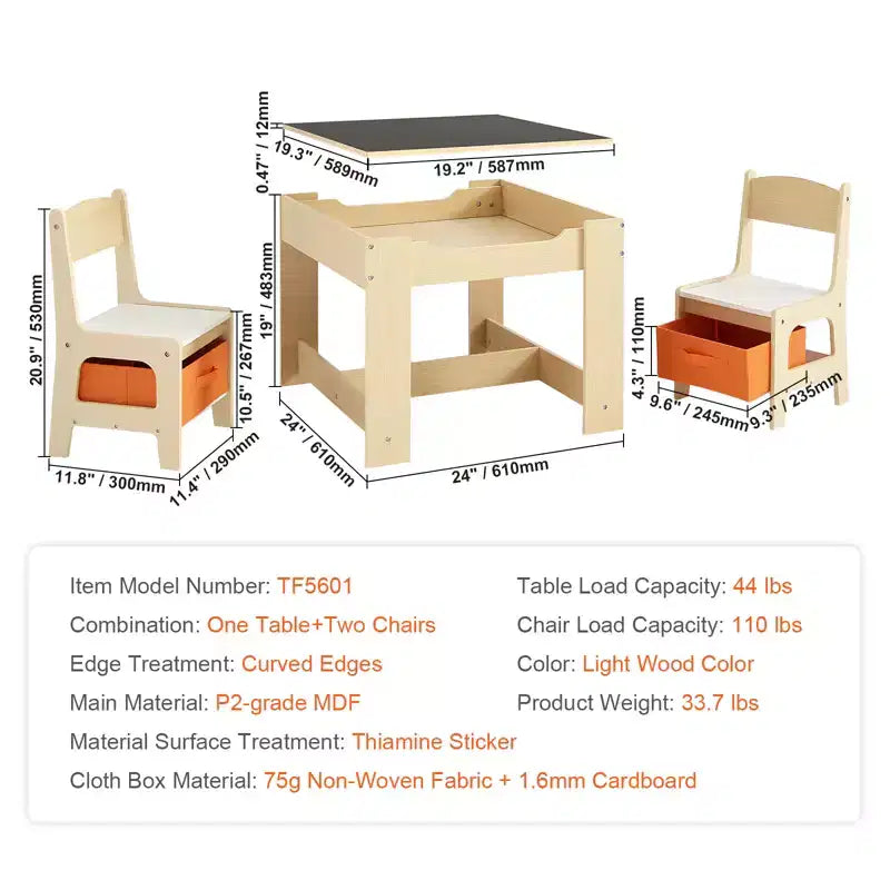 Set Tavolo e Sedie per Bambini VEVOR, Tavolo Attività in Legno con Spazio Contenitore e Scatole, Tavolo da Gioco per Bambini per Arte, Artigianato, Lettura, Apprendimento, Beige