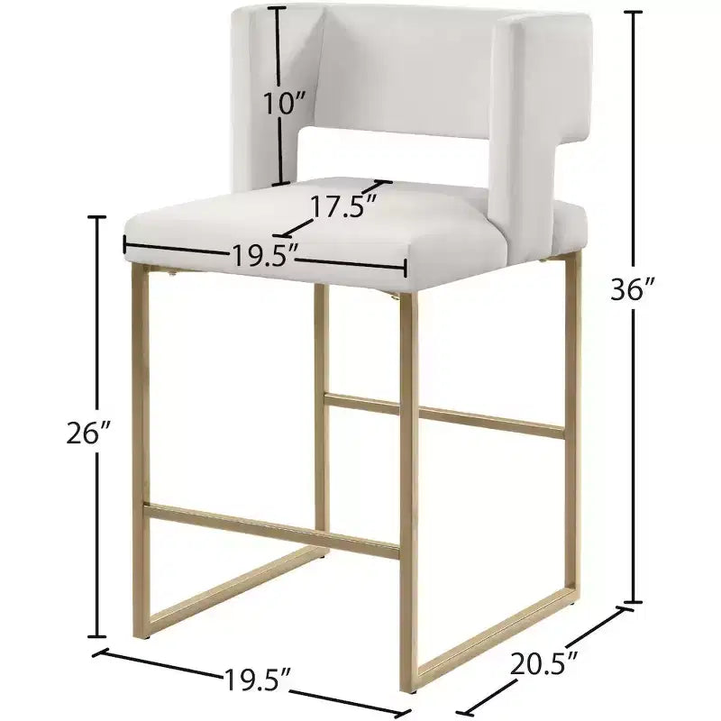 Meridian Furniture, Sgabello da bancone Caleb in velluto crema, set da 2