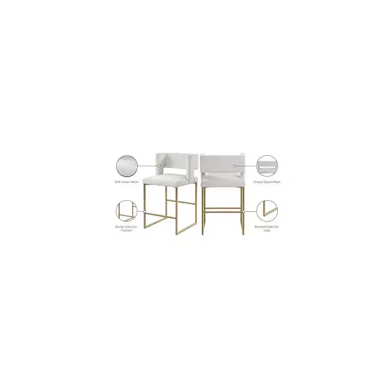 Meridian Furniture, Sgabello da bancone Caleb in velluto crema, set da 2