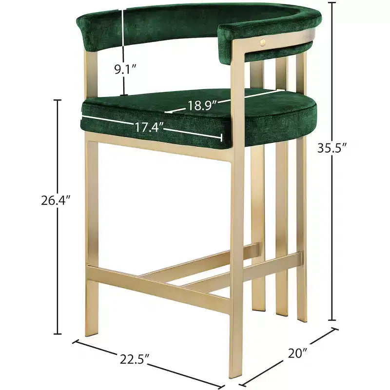 Meridian Furniture, Sgabello da bancone Marcello in velluto verde, set da 2
