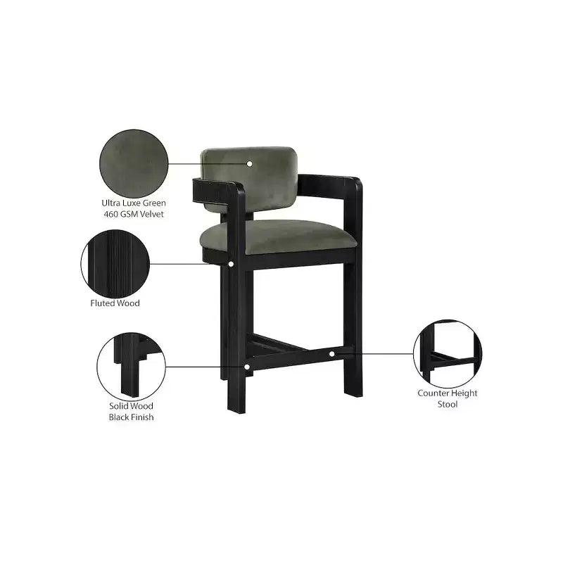 Meridian Furniture, Sgabello Sacha in Velluto Verde