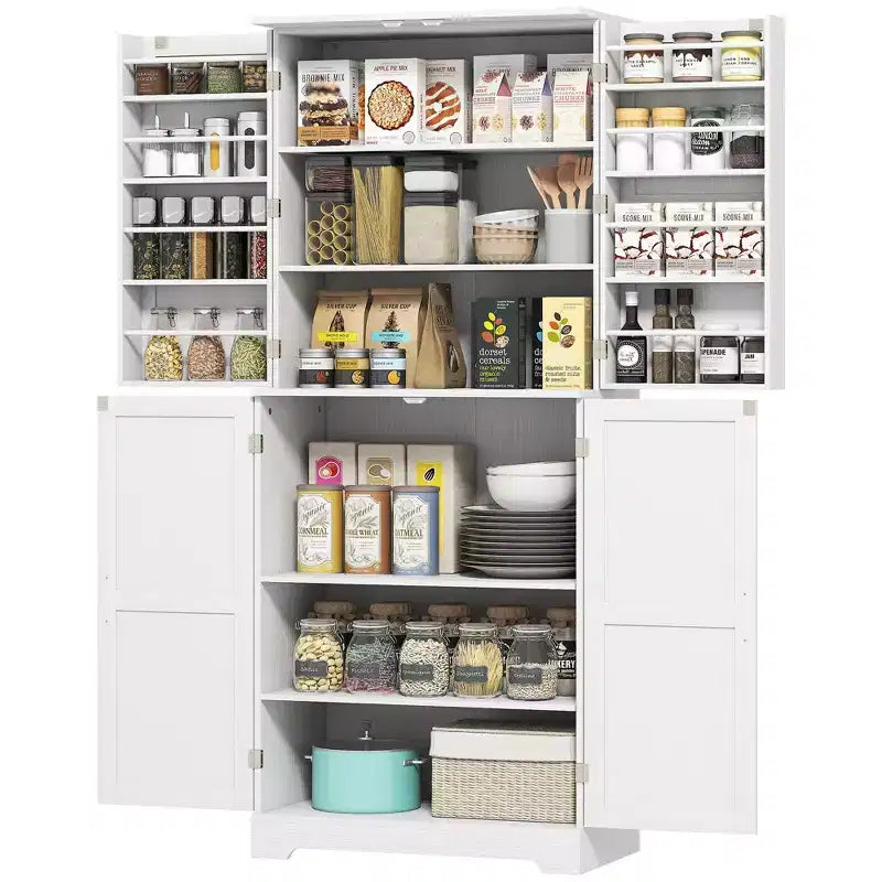 HOMCOM Dispensa da Cucina 72 Farmhouse, Mobile Contenitore Alto con 4 Ante a Fienile, 4 Ripiani Regolabili, 8 Ripiani Interni alle Ante