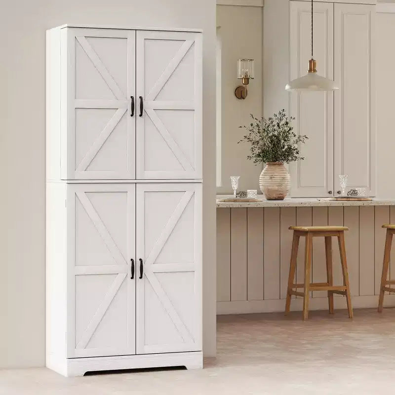 HOMCOM Dispensa da Cucina 72 Farmhouse, Mobile Contenitore Alto con 4 Ante a Fienile, 4 Ripiani Regolabili, 8 Ripiani Interni alle Ante