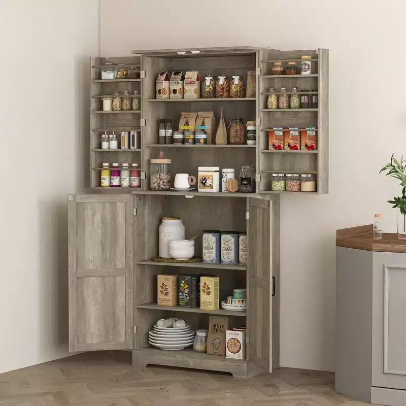 HOMCOM Dispensa da Cucina 72 Farmhouse, Mobile Contenitore Alto con 4 Ante a Fienile, 4 Ripiani Regolabili, 8 Ripiani Interni alle Ante