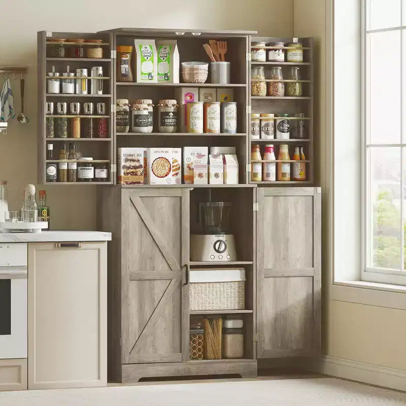 HOMCOM Dispensa da Cucina 72 Farmhouse, Mobile Contenitore Alto con 4 Ante a Fienile, 4 Ripiani Regolabili, 8 Ripiani Interni alle Ante