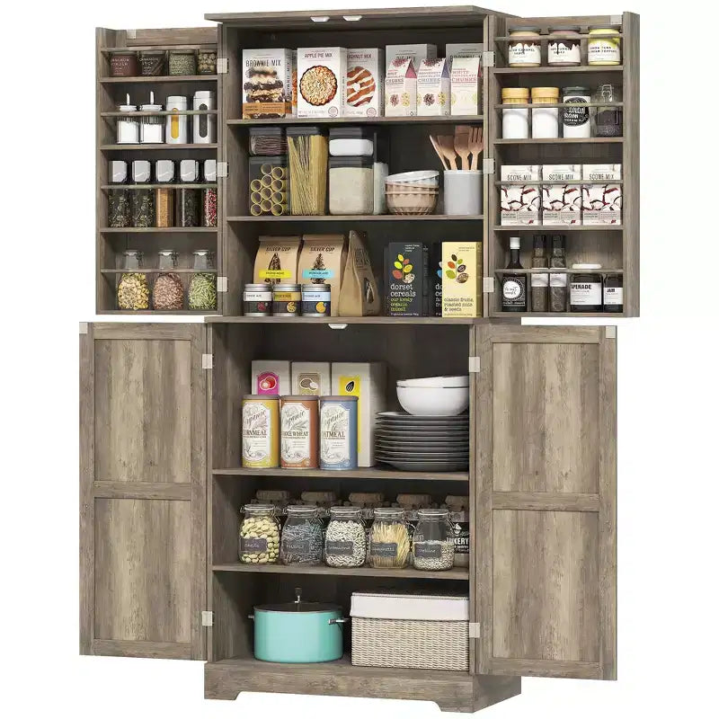 HOMCOM Dispensa da Cucina 72 Farmhouse, Mobile Contenitore Alto con 4 Ante a Fienile, 4 Ripiani Regolabili, 8 Ripiani Interni alle Ante