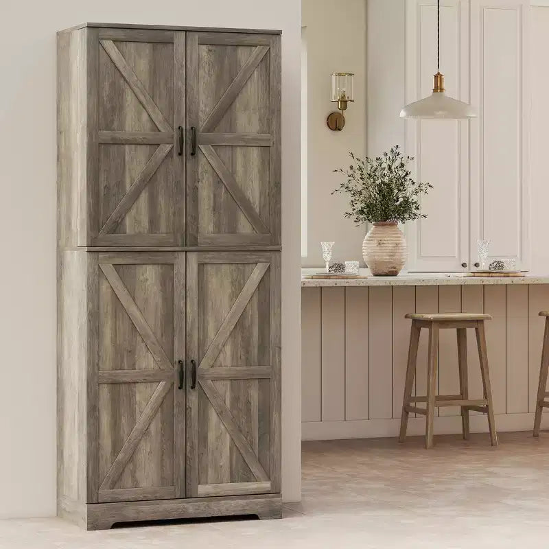 HOMCOM Dispensa da Cucina 72 Farmhouse, Mobile Contenitore Alto con 4 Ante a Fienile, 4 Ripiani Regolabili, 8 Ripiani Interni alle Ante