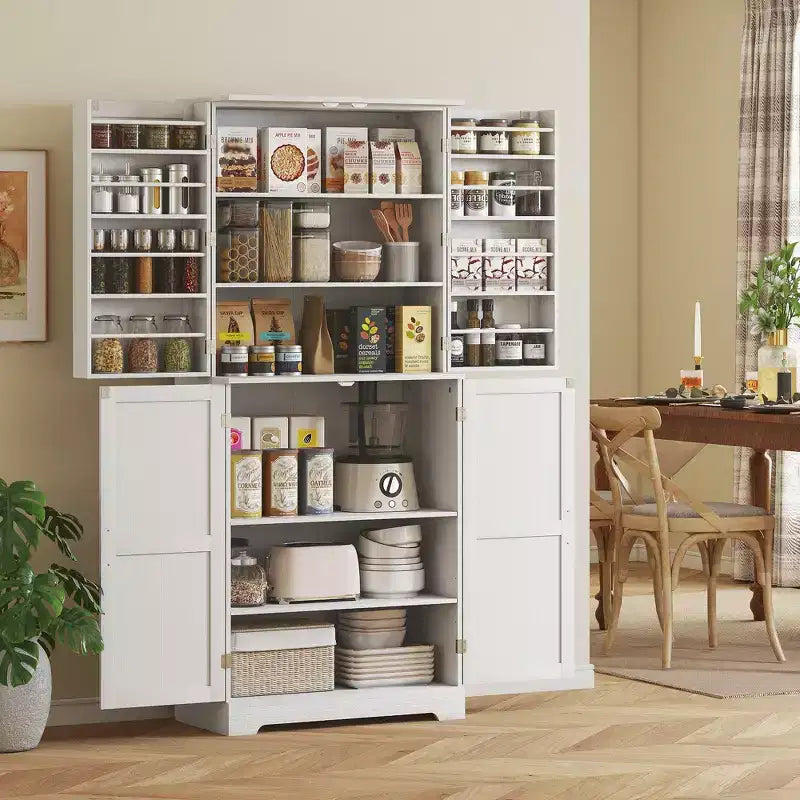 HOMCOM Dispensa da Cucina 72 Farmhouse, Mobile Contenitore Alto con 4 Ante a Fienile, 4 Ripiani Regolabili, 8 Ripiani Interni alle Ante