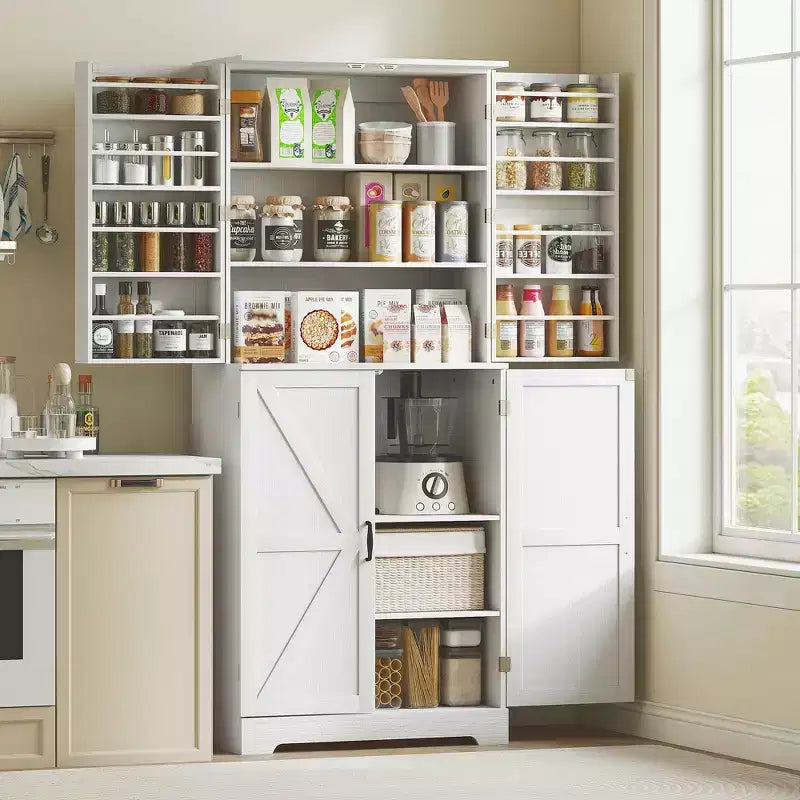 HOMCOM Dispensa da Cucina 72 Farmhouse, Mobile Contenitore Alto con 4 Ante a Fienile, 4 Ripiani Regolabili, 8 Ripiani Interni alle Ante