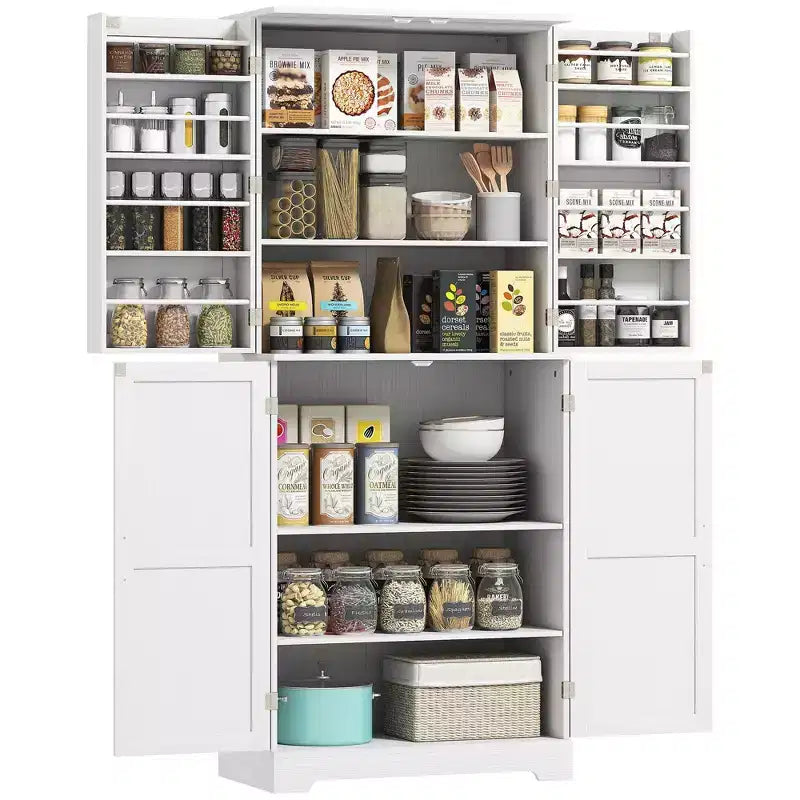 HOMCOM Dispensa da Cucina 72 Farmhouse, Mobile Contenitore Alto con 4 Ante a Fienile, 4 Ripiani Regolabili, 8 Ripiani Interni alle Ante