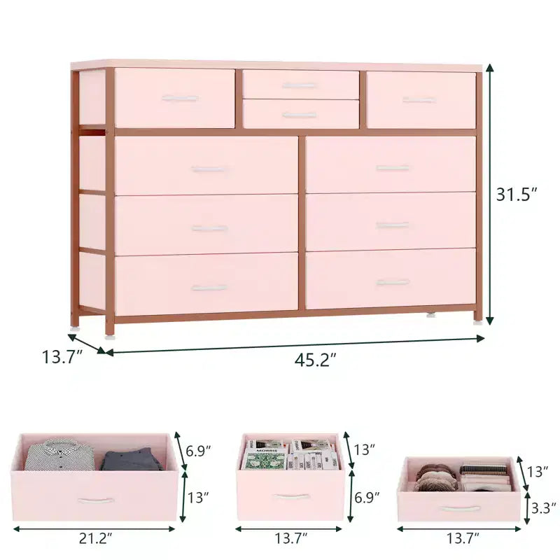 Cassettiera con 10 Cassetti in Tessuto, Mobile TV per Televisori da 50 Pollici, Tavolino Porta TV con Contenitore, Mobili per Soggiorno