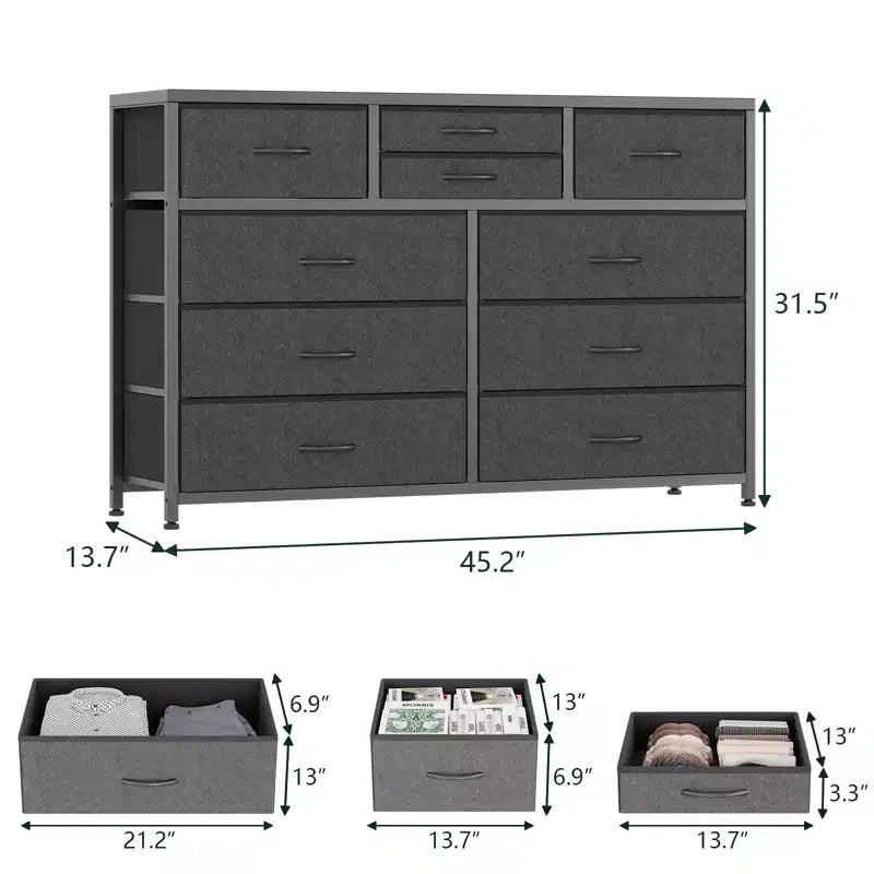 Cassettiera con 10 Cassetti in Tessuto, Mobile TV per Televisori da 50 Pollici, Tavolino Porta TV con Contenitore, Mobili per Soggiorno