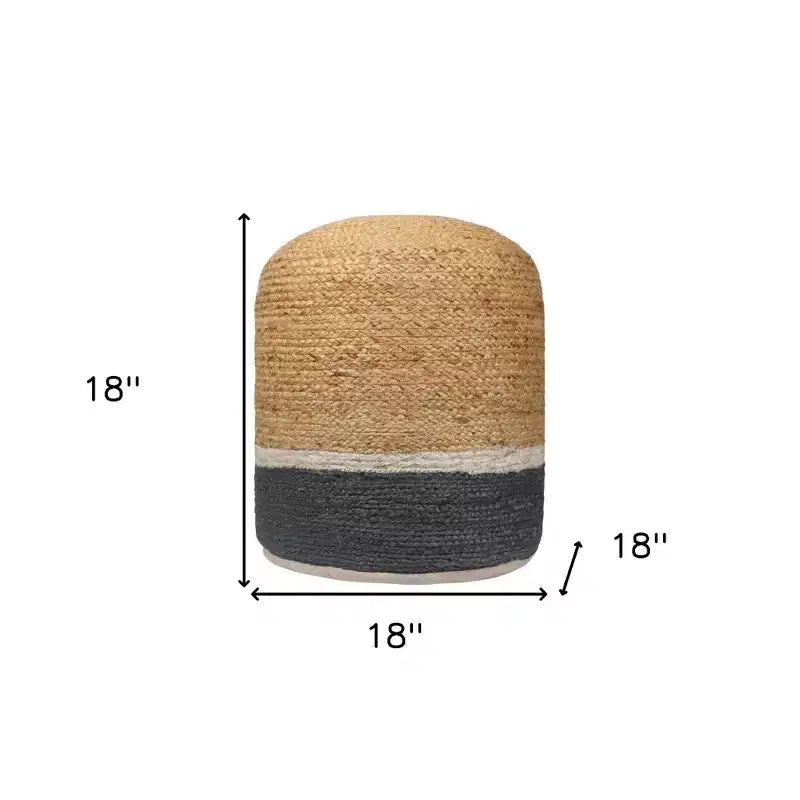 HomeRoots Pouf/Ottoman a Cilindro a Righe in Misto Iuta Naturale e Grigio 18