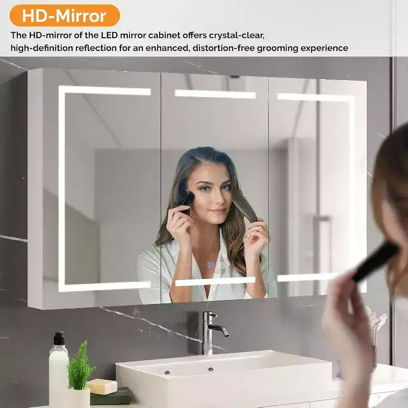 VINGLI Mobiletto specchio da bagno extra large da 60 x 36 pollici con illuminazione, armadietto da bagno grande a 3 ante montato a parete con luci