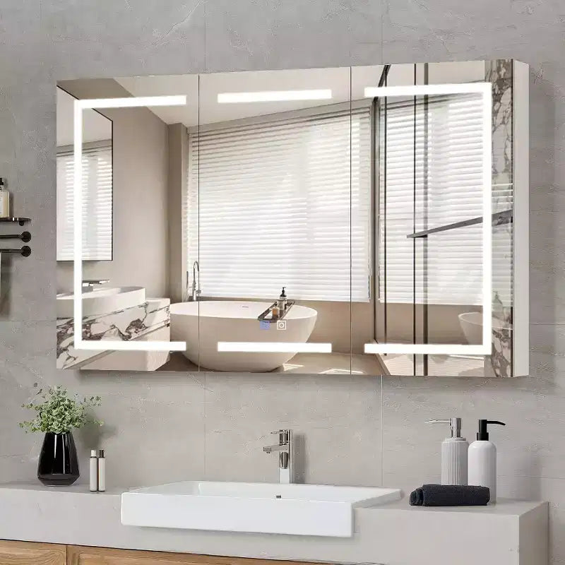 VINGLI Mobiletto specchio da bagno extra large da 60 x 36 pollici con illuminazione, armadietto da bagno grande a 3 ante montato a parete con luci