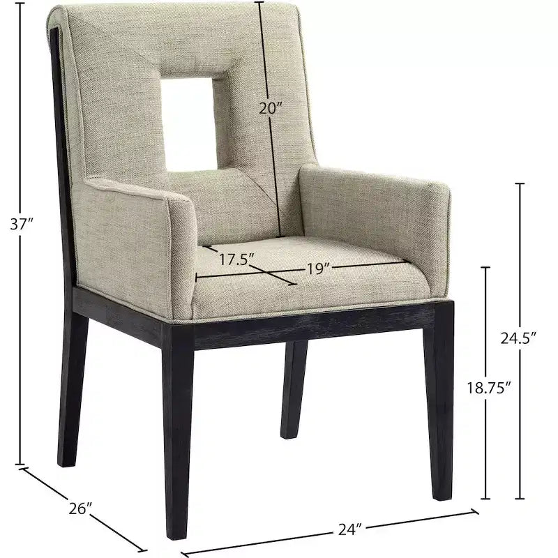 Meridian Furniture, sedia da pranzo con braccioli in tessuto testurizzato di lino Gwendolyn