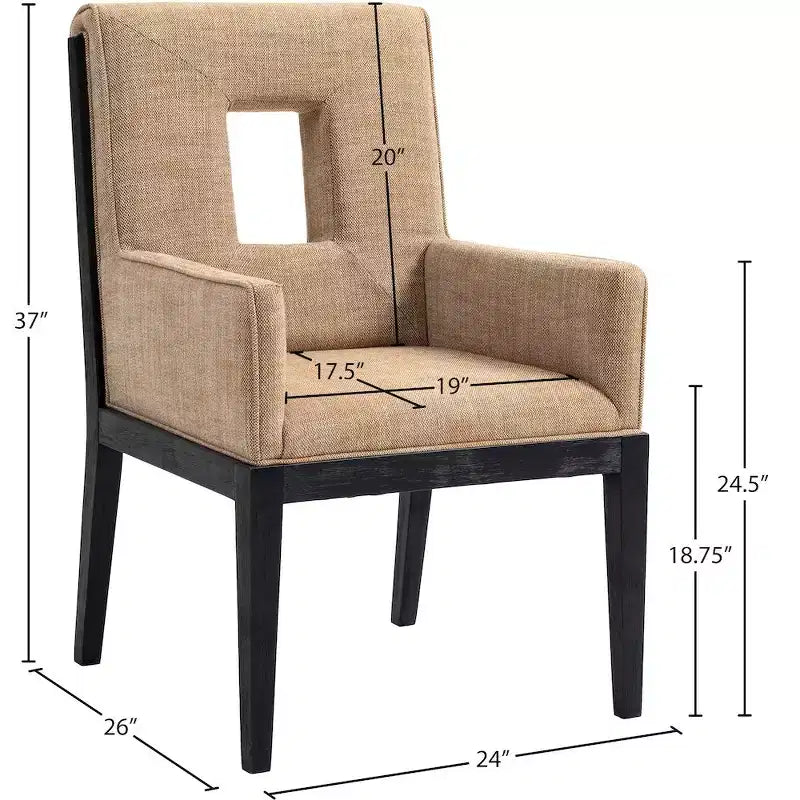 Meridian Furniture, sedia da pranzo con braccioli in tessuto testurizzato di lino Gwendolyn