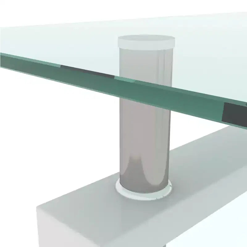 Tavolino Moderno in Vetro con Doppio Ripiano Contenitore e Gambe in Tubo Metallico per Soggiorno o Ufficio